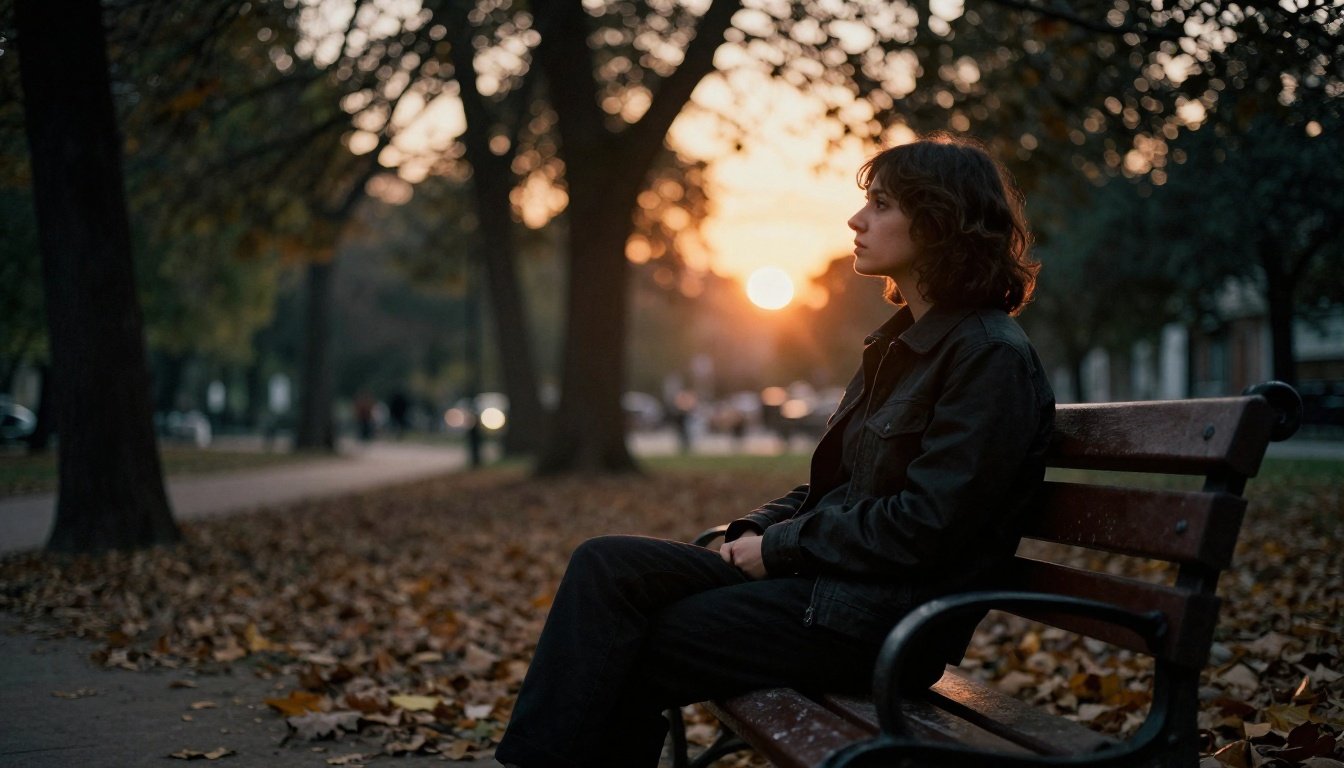 Άτομο που κάθεται μόνο σε παγκάκι στο πάρκο