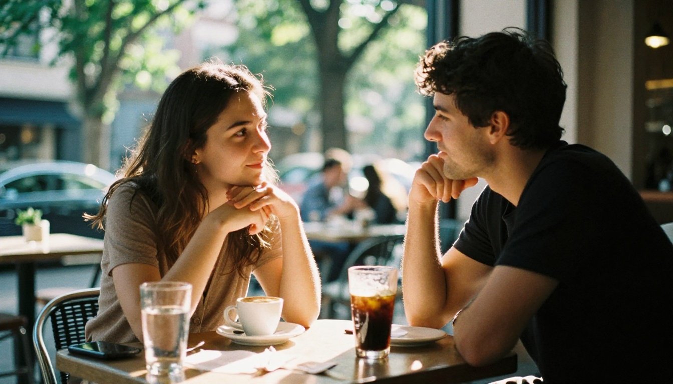 Ζευγάρι που συζητά σε καφετέρια