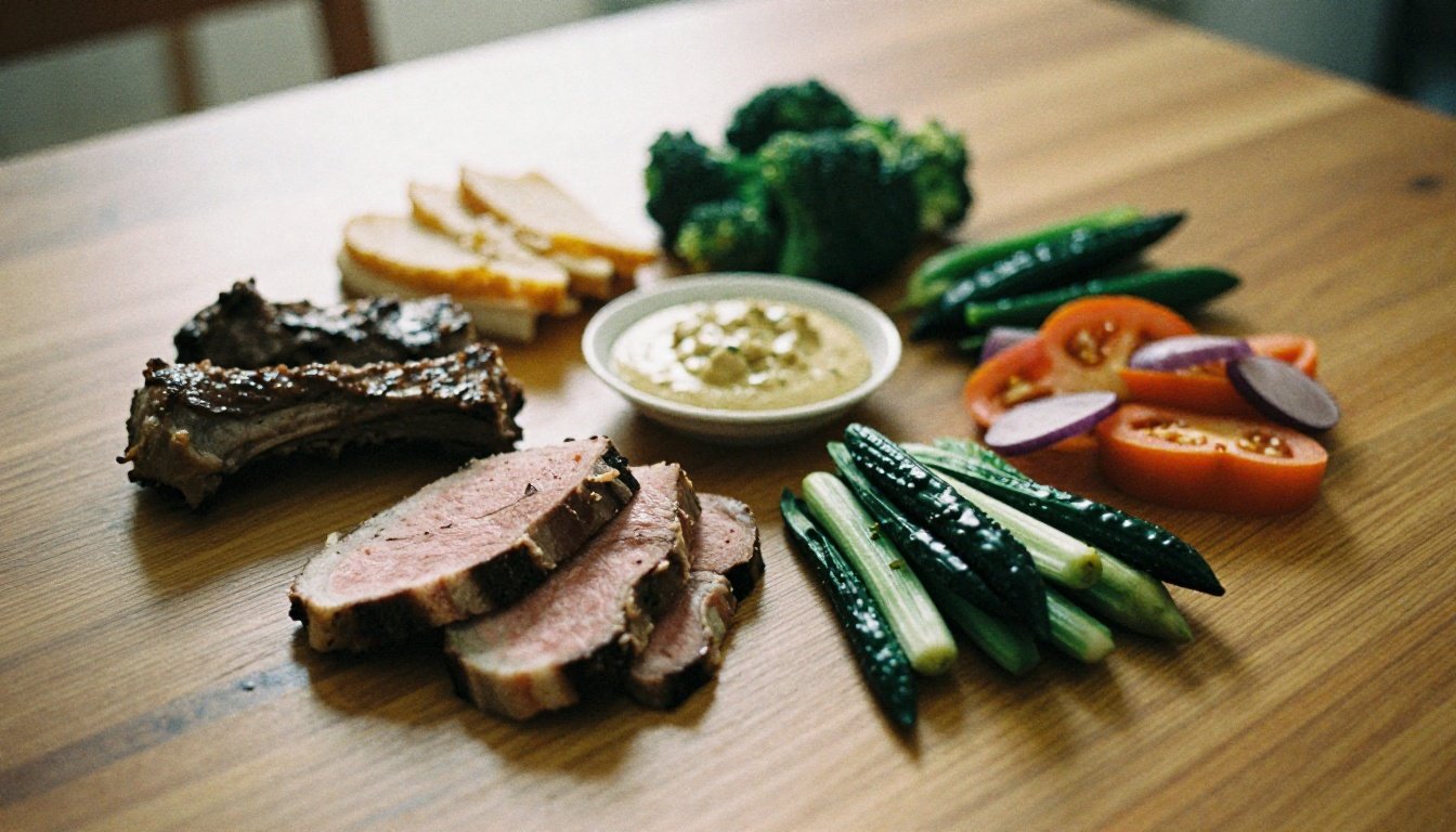 Ένα υγιεινό γεύμα με άπαχο κρέας, όσπρια και λαχανικά.