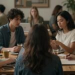 Μια φωτογραφία που απεικονίζει μια ομάδα ανθρώπων σε κοινωνική αλληλεπίδραση, με ποικιλία εκφράσεων που δείχνουν διαφορετικά επίπεδα νοημοσύνης.