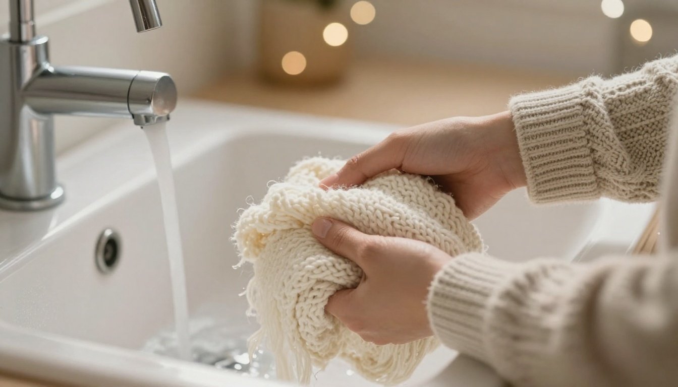 Πουλόβερ να πλένεται προσεκτικά σε νερό.