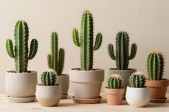 Κάκτοι σε γλάστρες σε εσωτερικό χώρο με φυσικό φωτισμό