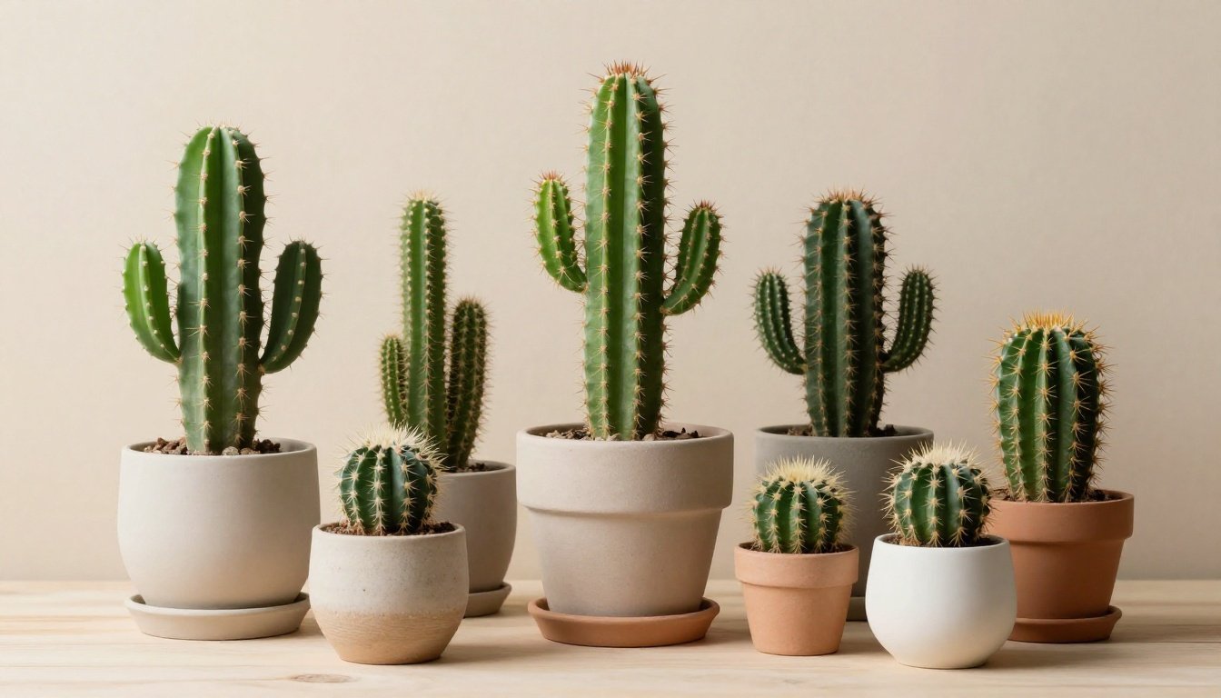 Κάκτοι σε γλάστρες σε εσωτερικό χώρο με φυσικό φωτισμό