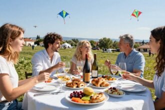 Πικνίκ την Καθαρά Δευτέρα με παραδοσιακά φαγητά και χαρταετούς στον ουρανό.