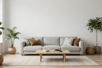 Σκανδιναβική διακόσμηση με λευκά και γκρίζα χρώματα και φυσικά στοιχεία.