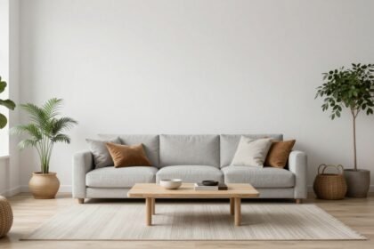 Σκανδιναβική διακόσμηση με λευκά και γκρίζα χρώματα και φυσικά στοιχεία.