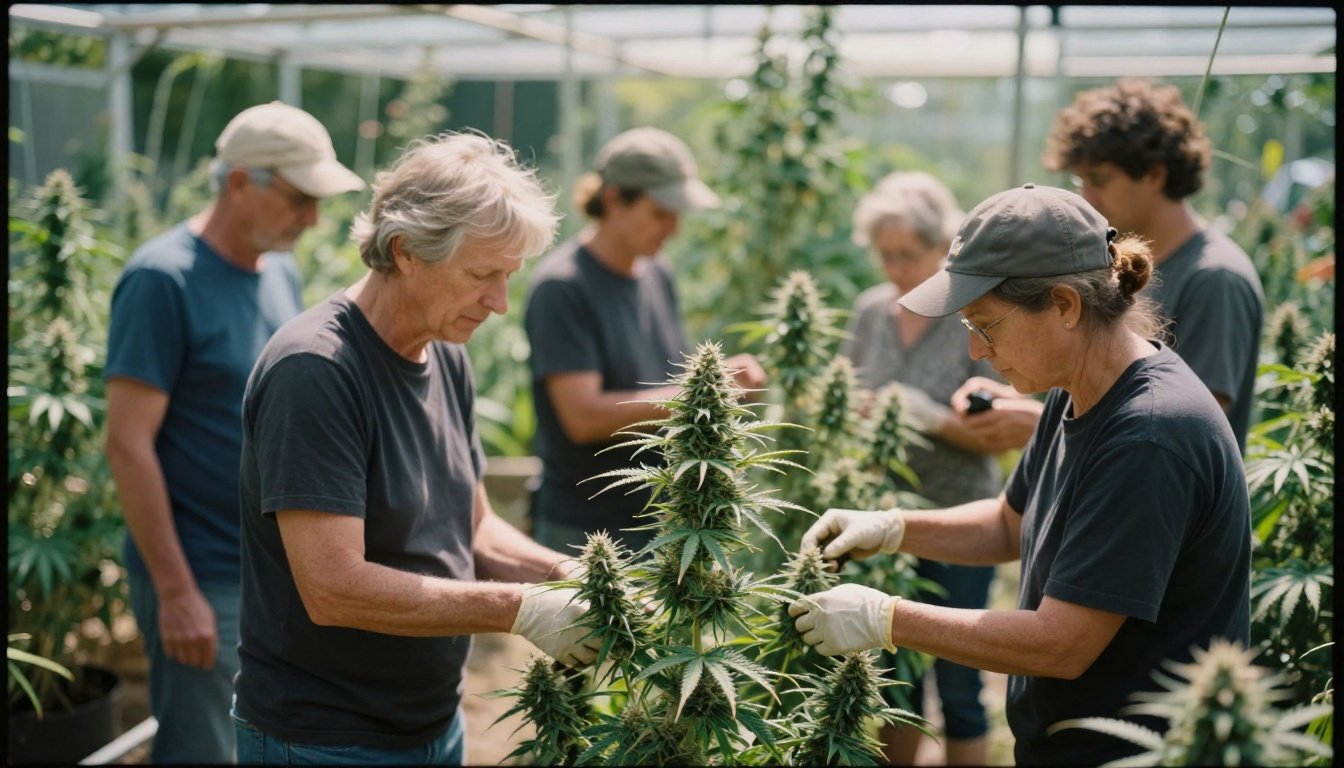 Πού είναι νόμιμη η κάνναβη στην Ευρώπη; 2 Ομάδα ενηλίκων σε κήπο κάνναβης