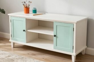 Φρέσκο βαμένο έπιπλο σε ένα όμορφο εργαστήριο DIY