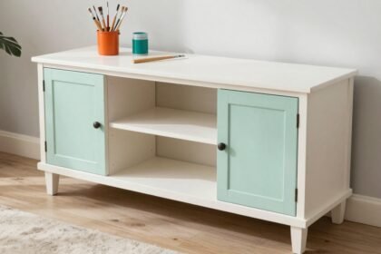 Φρέσκο βαμένο έπιπλο σε ένα όμορφο εργαστήριο DIY