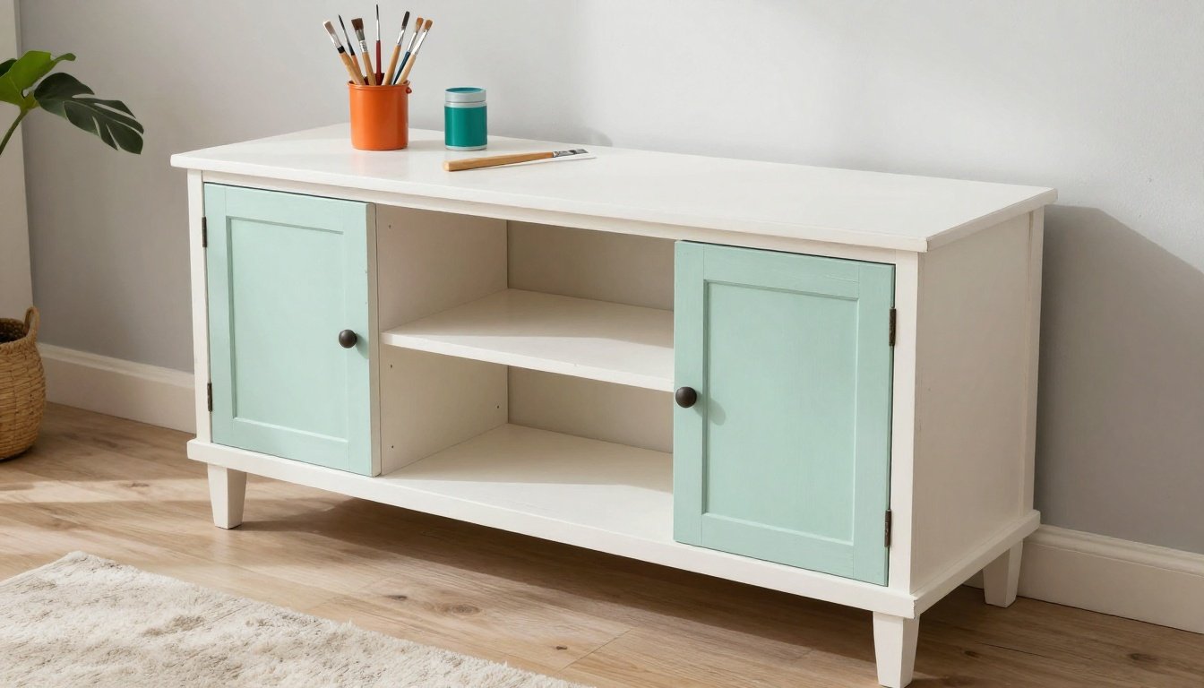 Φρέσκο βαμένο έπιπλο σε ένα όμορφο εργαστήριο DIY