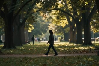 Άτομο που περπατάει προς τα πίσω σε πάρκο.