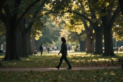 Άτομο που περπατάει προς τα πίσω σε πάρκο.