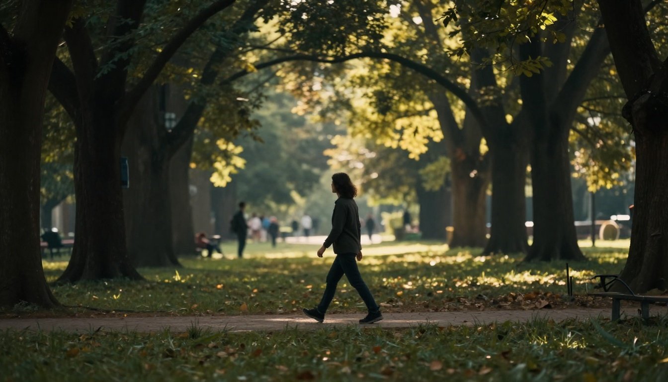 Άτομο που περπατάει προς τα πίσω σε πάρκο.