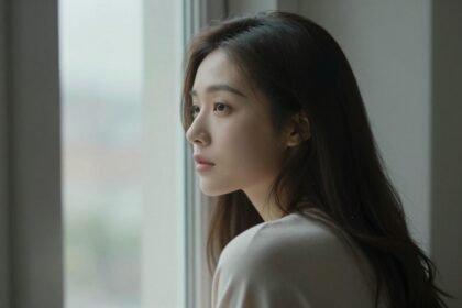 Ένας όμορφος άνθρωπος κοιτάζει έξω από ένα παράθυρο, εκφράζοντας τη σκέψη και τη μοναξιά.