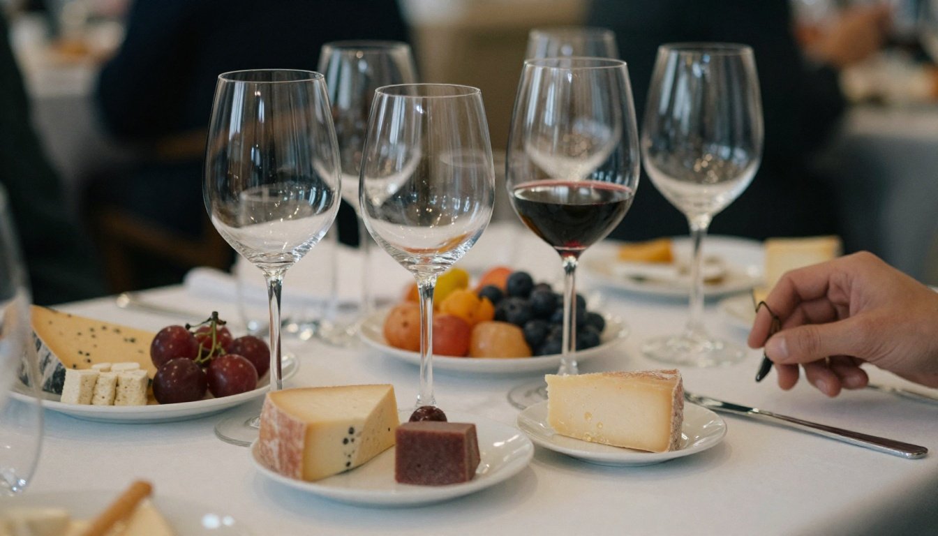 Σκηνή με κρασιά και απολαυστικά εδέσματα σε τραπέζι