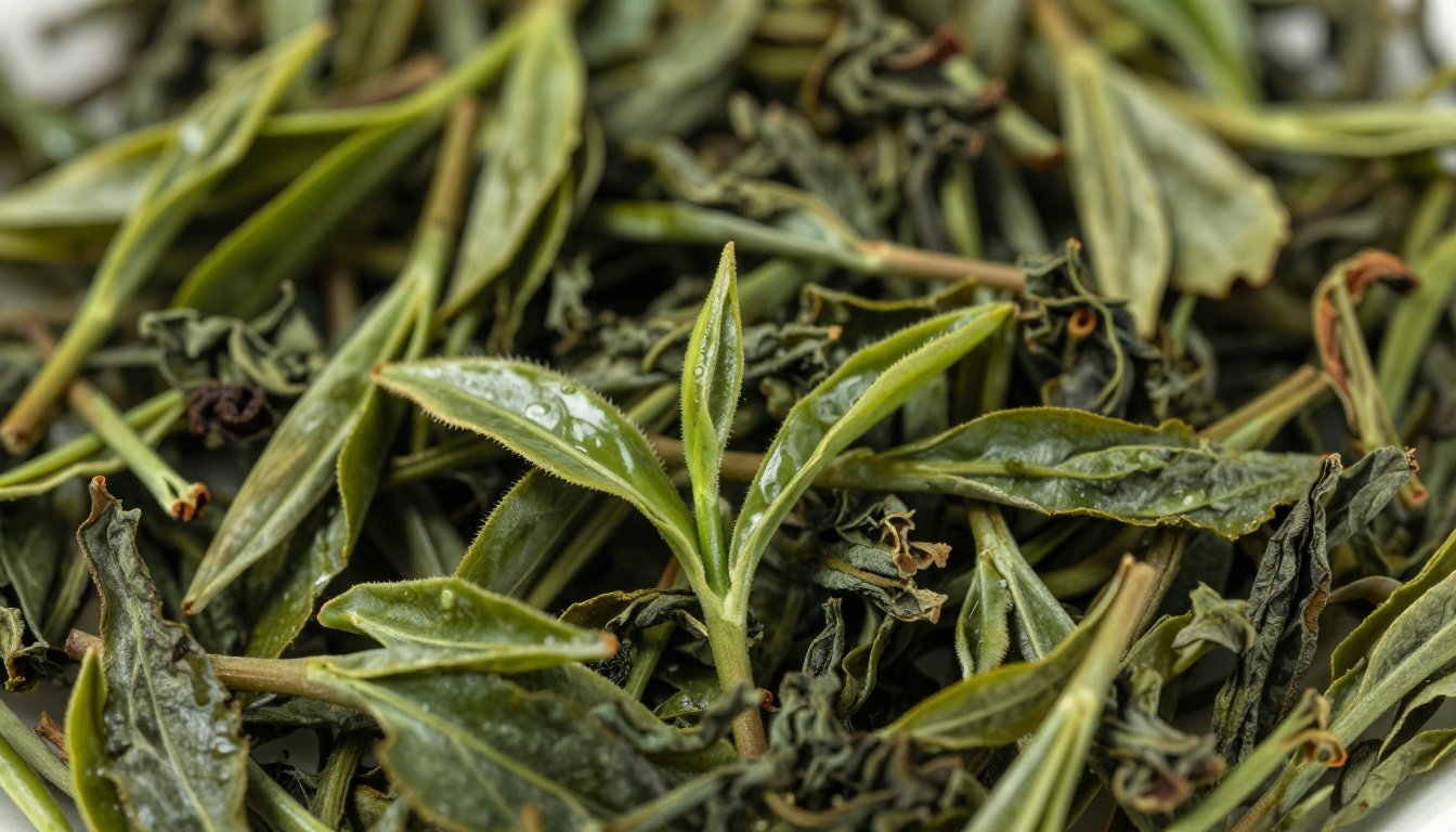 Oolong τσάι σε όμορφη παρουσίαση με φύλλα.