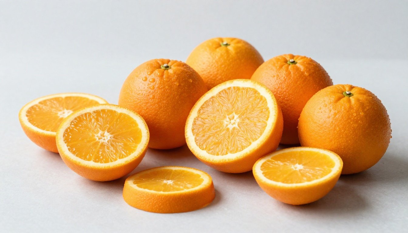 Φρέσκα πορτοκάλια σε μια καλλιτεχνική διάταξη, έτοιμα να χρησιμοποιηθούν σε διάφορες συνταγές.