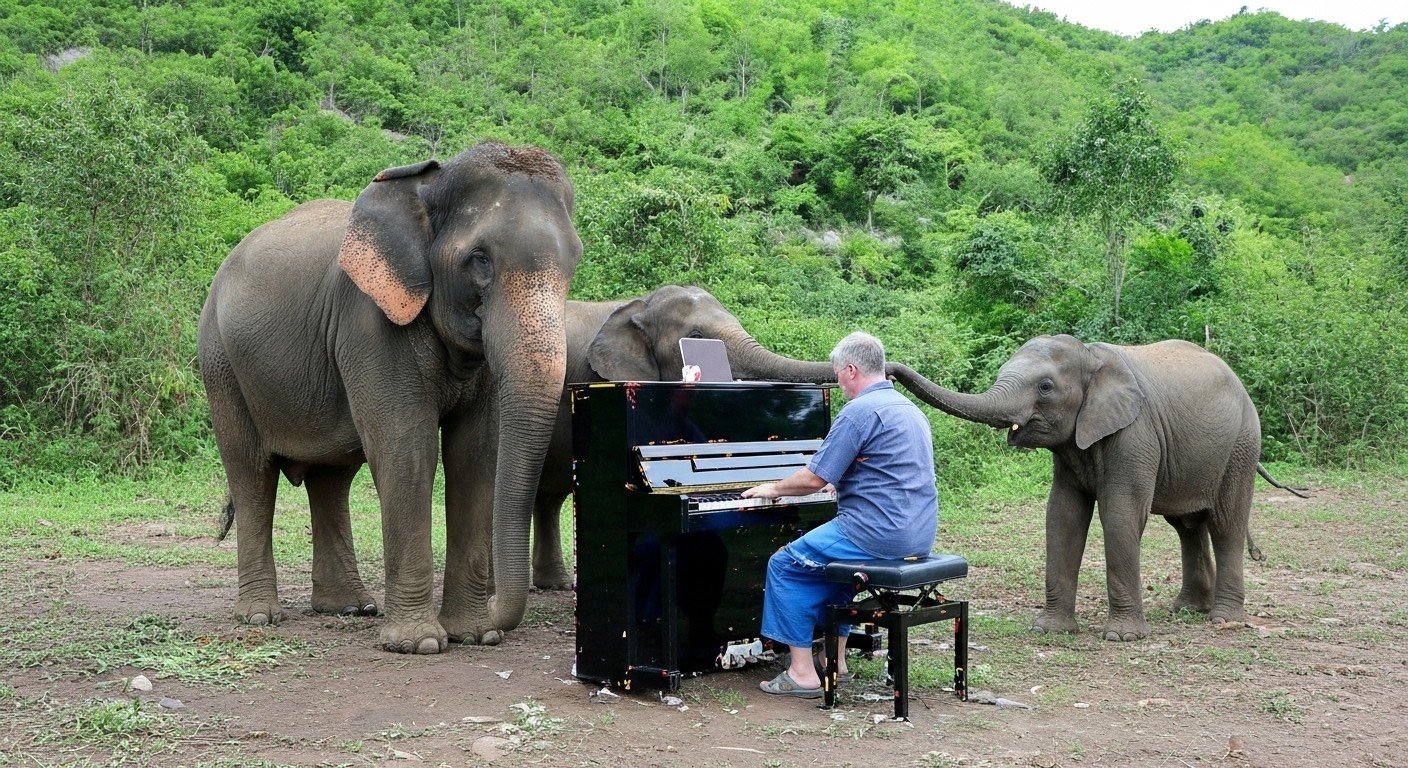 piano4 - Ο μουσικός που παίζει πιάνο για ελέφαντες στην εξοχή
