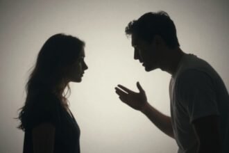 Αφηρημένη απεικόνιση της πολυπλοκότητας σχέσεων με φόντο συναισθηματικής αναταραχής.