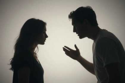 Αφηρημένη απεικόνιση της πολυπλοκότητας σχέσεων με φόντο συναισθηματικής αναταραχής.