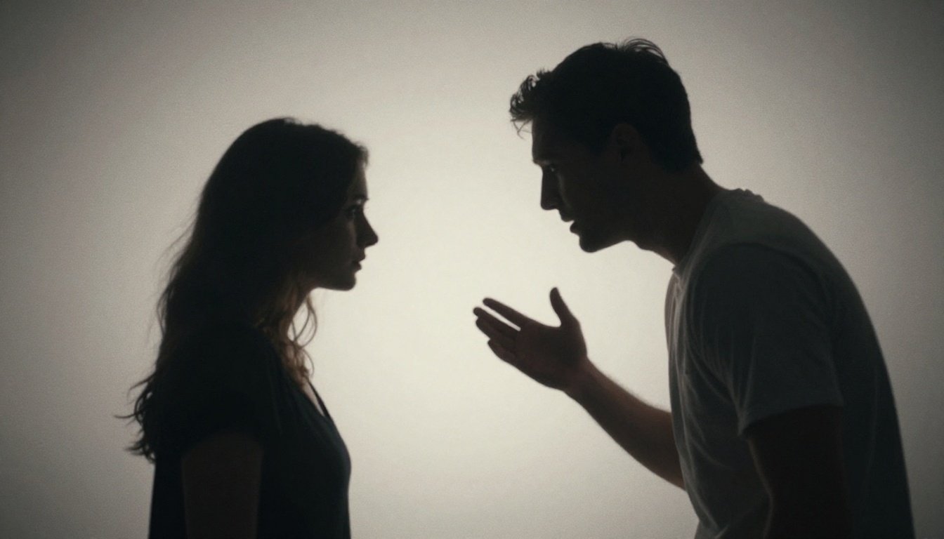 Αφηρημένη απεικόνιση της πολυπλοκότητας σχέσεων με φόντο συναισθηματικής αναταραχής.