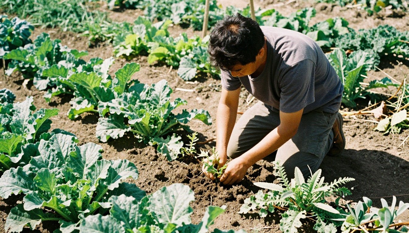 Κηπουρός που απομακρύνει αγριόχορτα