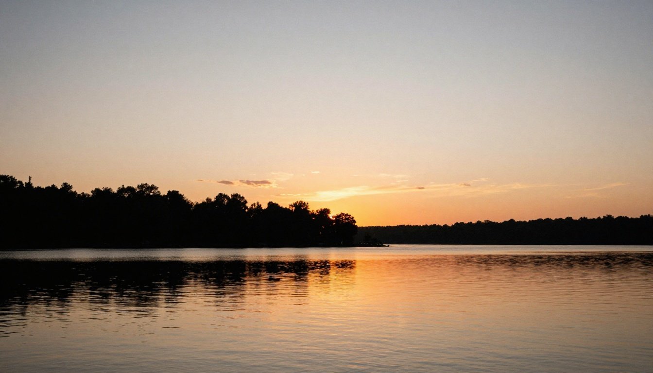 Ηρεμία του δειλινού πάνω από ήρεμη λίμνη
