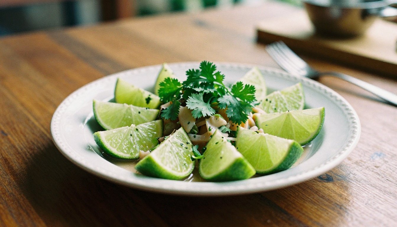 Ένα πιάτο σεβίτσε με γ garnishes