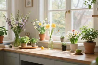 Ένας φρέσκος και ανανεωμένος χώρος διαβίωσης γεμάτος ανοιξιάτικα λουλούδια και βότανα.