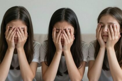 Δραματική εικόνα που απεικονίζει τις προκλήσεις που αντιμετωπίζουν τα έφηβα κορίτσια με διατροφικές διαταραχές και τικ κατά τη διάρκεια της πανδημίας.