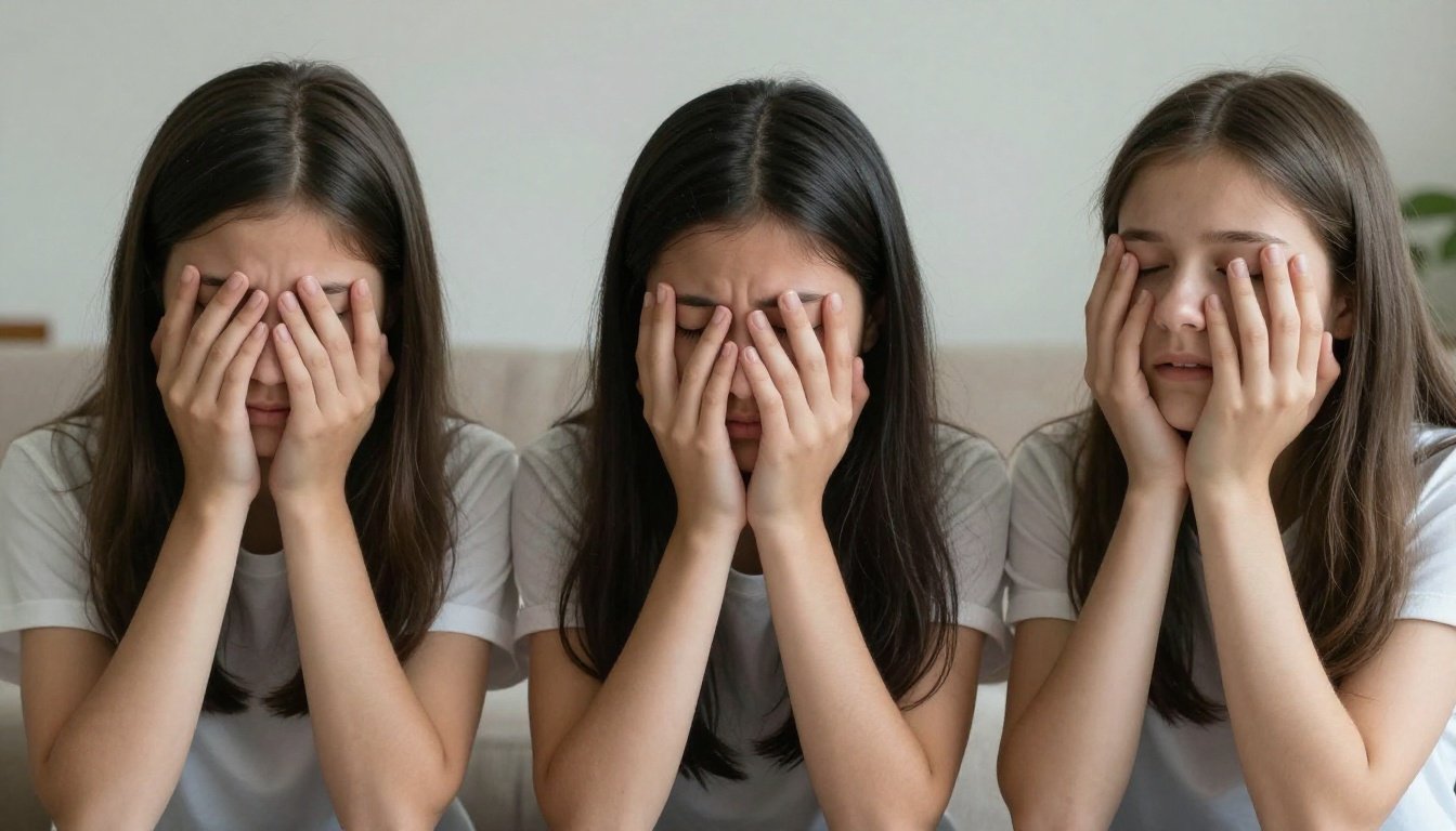 Δραματική εικόνα που απεικονίζει τις προκλήσεις που αντιμετωπίζουν τα έφηβα κορίτσια με διατροφικές διαταραχές και τικ κατά τη διάρκεια της πανδημίας.