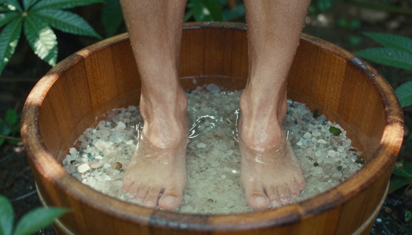 Φροντίδα ποδιών — Το φυσικό τρικ για να αποκτήσετε ξανά φτέρνες μαλακές σαν μωρού 2 Φωτογραφία ποδαριού σε λεκάνη με θαλασσινό αλάτι