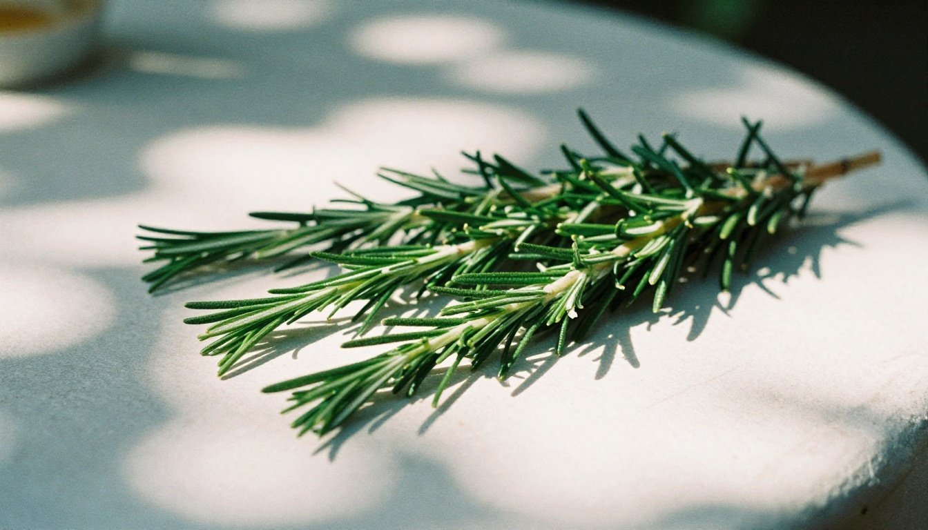 Ένα τραπέζι στον κήπο με φρέσκα δεντρολίβανα κάτω από τον ήλιο