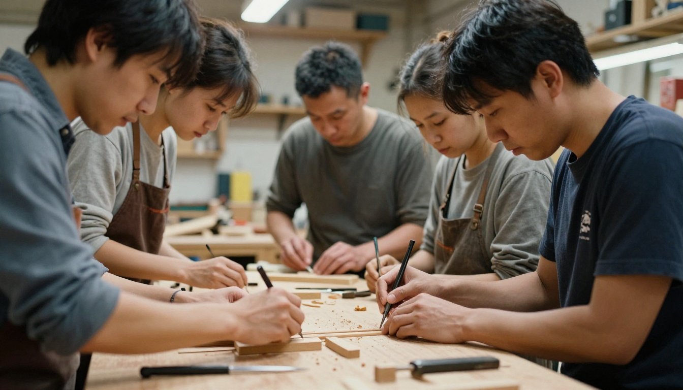 Εργάτες επί το έργον σε ξυλουργείο
