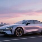 Ηλεκτρικό αυτοκίνητο σε σύγχρονη αστική τοποθεσία