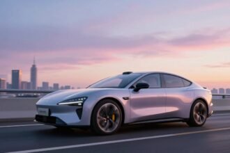 Ηλεκτρικό αυτοκίνητο σε σύγχρονη αστική τοποθεσία