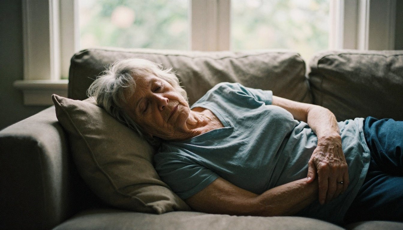 Πώς η αυξημένη υπνηλία μπορεί να συνδεθεί με την άνοια — Τα ευρήματα που ανησυχούν 2 Μια ηλικιωμένη γυναίκα κοιμάται ήσυχα στον καναπέ