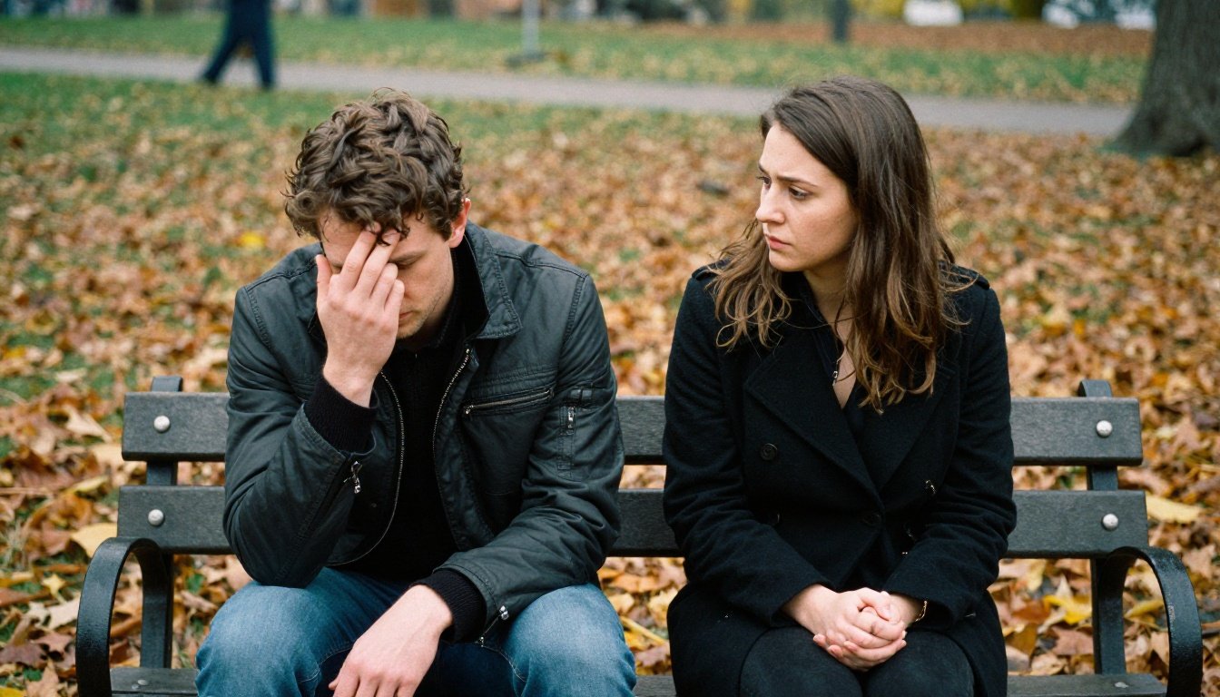 Μια αγωνιώδης στιγμή μεταξύ ζευγαριού σε πάρκο