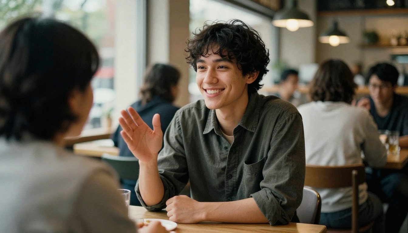 Άτομο που εκφράζει ευγνωμοσύνη σε καφέ