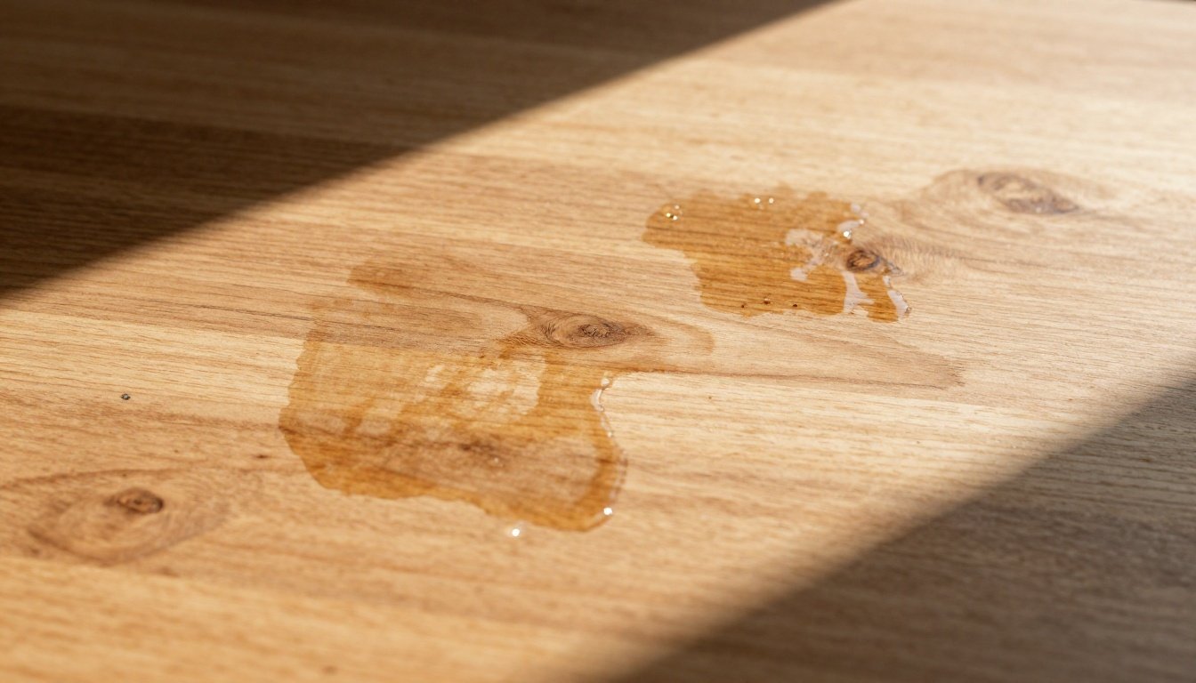 Φωτογραφία ξύλινης επιφάνειας με λεκέδες νερού και βαζελίνη.