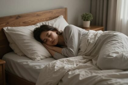 Μια ήρεμη κρεβατοκάμαρα που απεικονίζει τη σημασία της στάσης ύπνου στους εφιάλτες.