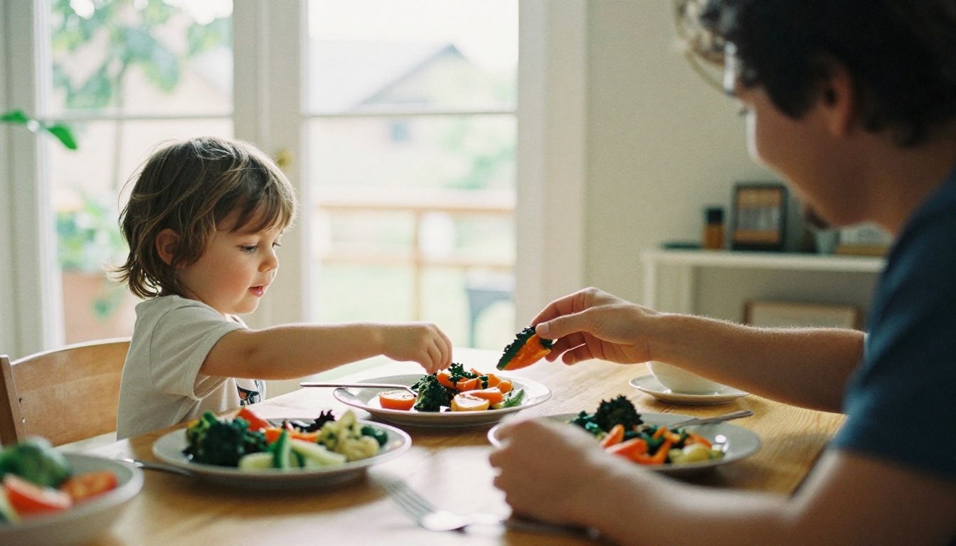 Παιδί δοκιμάζει νέα φαγητά στο τραπέζι