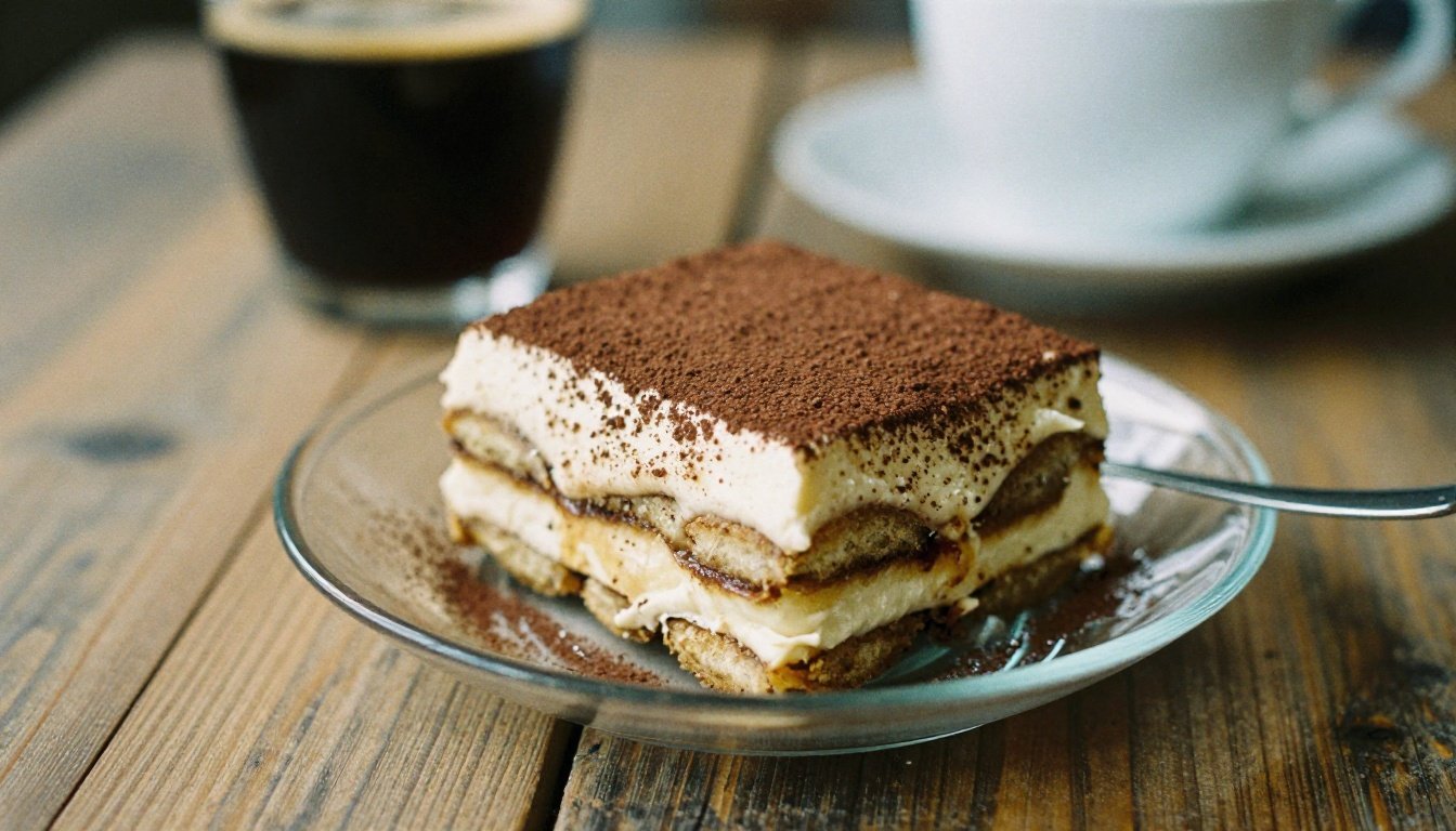 Κοντινή φωτογραφία τιραμισού σε γυάλινο κύπελλο