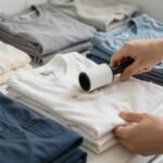 Καθαρά ρούχα χωρίς τρίχες γάτας σε φωτεινό περιβάλλον πλυντηρίου.