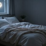 Ηρεμία στη νύχτα σε ένα υπνοδωμάτιο με φεγγαρόφωτο.