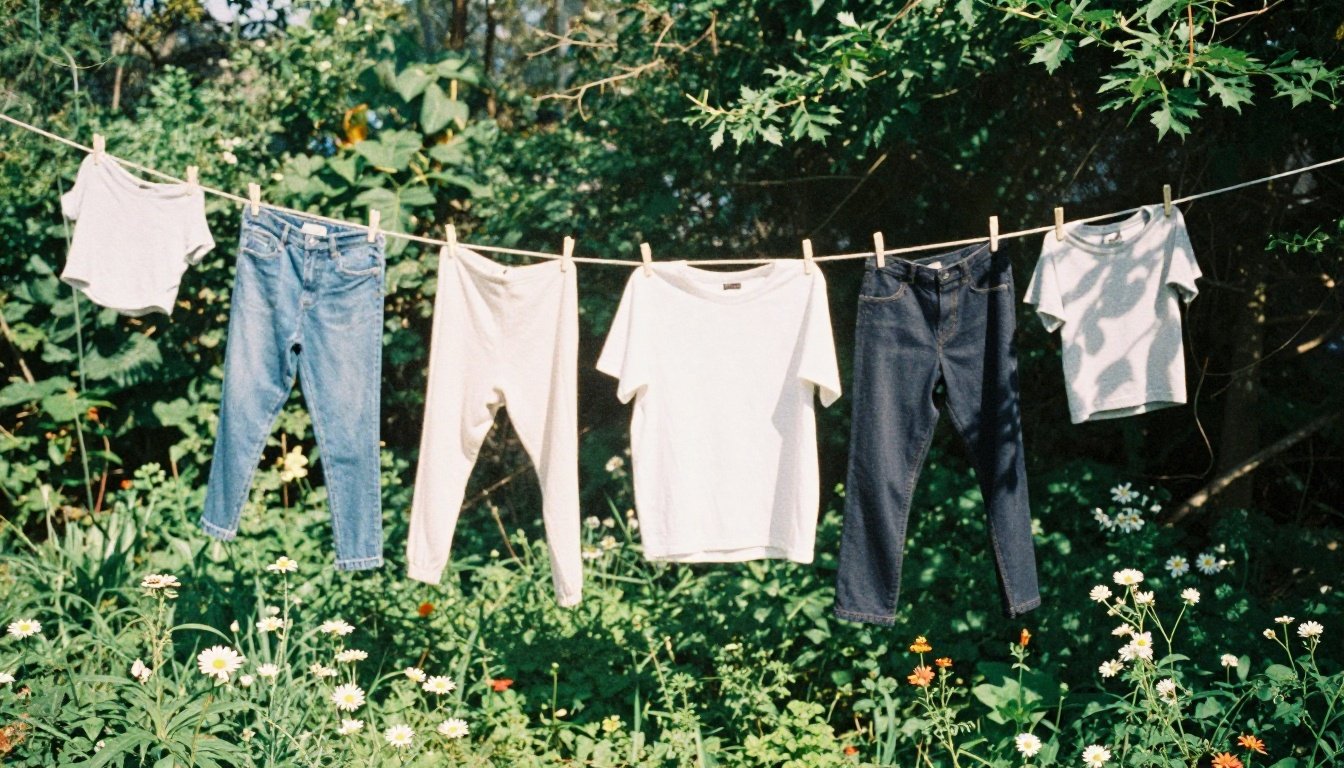 Ρούχα κρεμασμένα σε γραμμή στον ήλιο