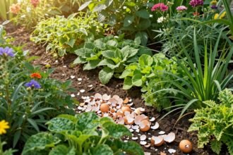 Φυτά σε κήπο με τσόφλια αυγών ως φυσικό λίπασμα