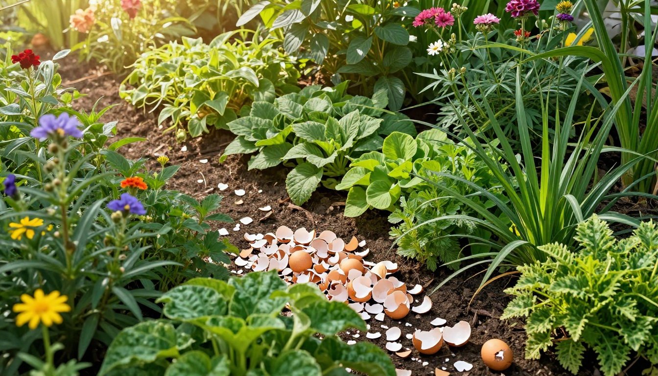Φυτά σε κήπο με τσόφλια αυγών ως φυσικό λίπασμα