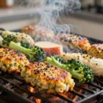 Μπιφτέκια λαχανικών που ψήνονται σε τηγάνι με φρέσκα μυρωδικά.