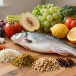 Μία ποικιλία υγιεινών τροφών που προάγουν την ψυχική υγεία και μειώνουν το στρες.